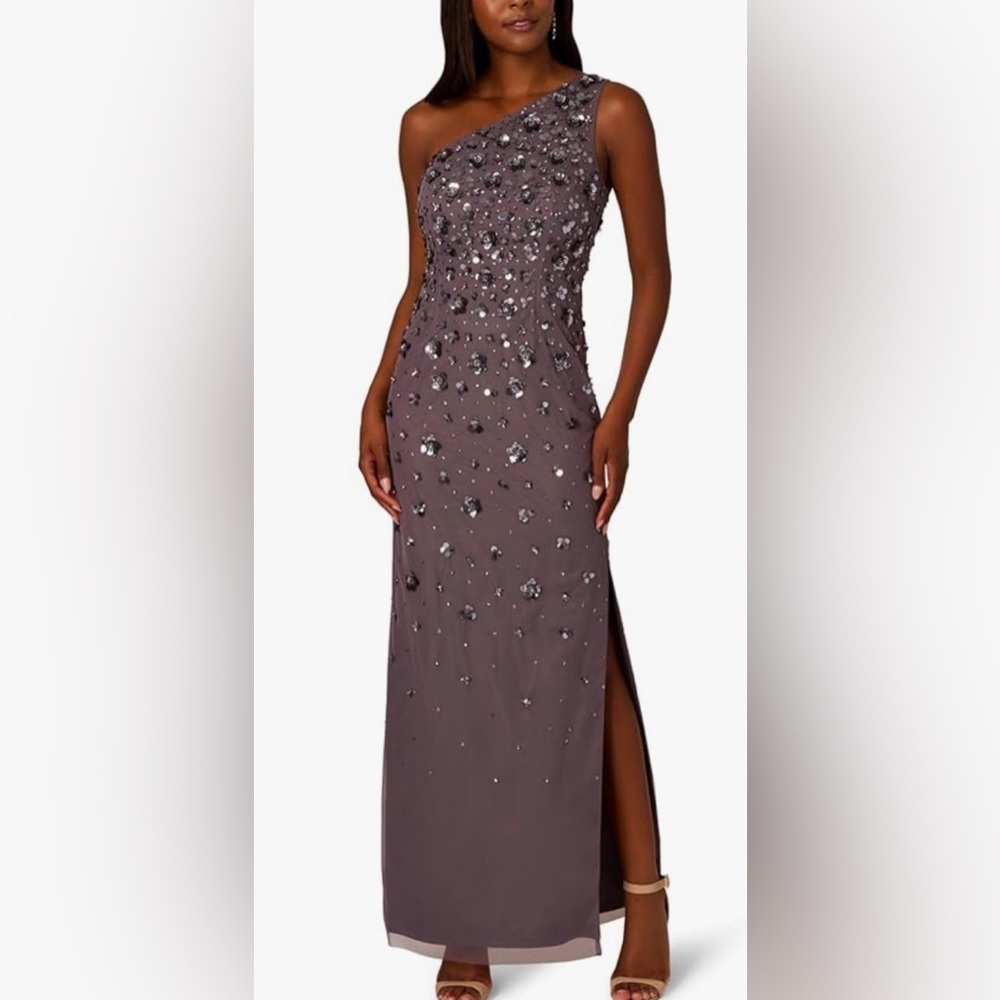 Adrianna Papell Elegant Beaded Gown in Rich Plum